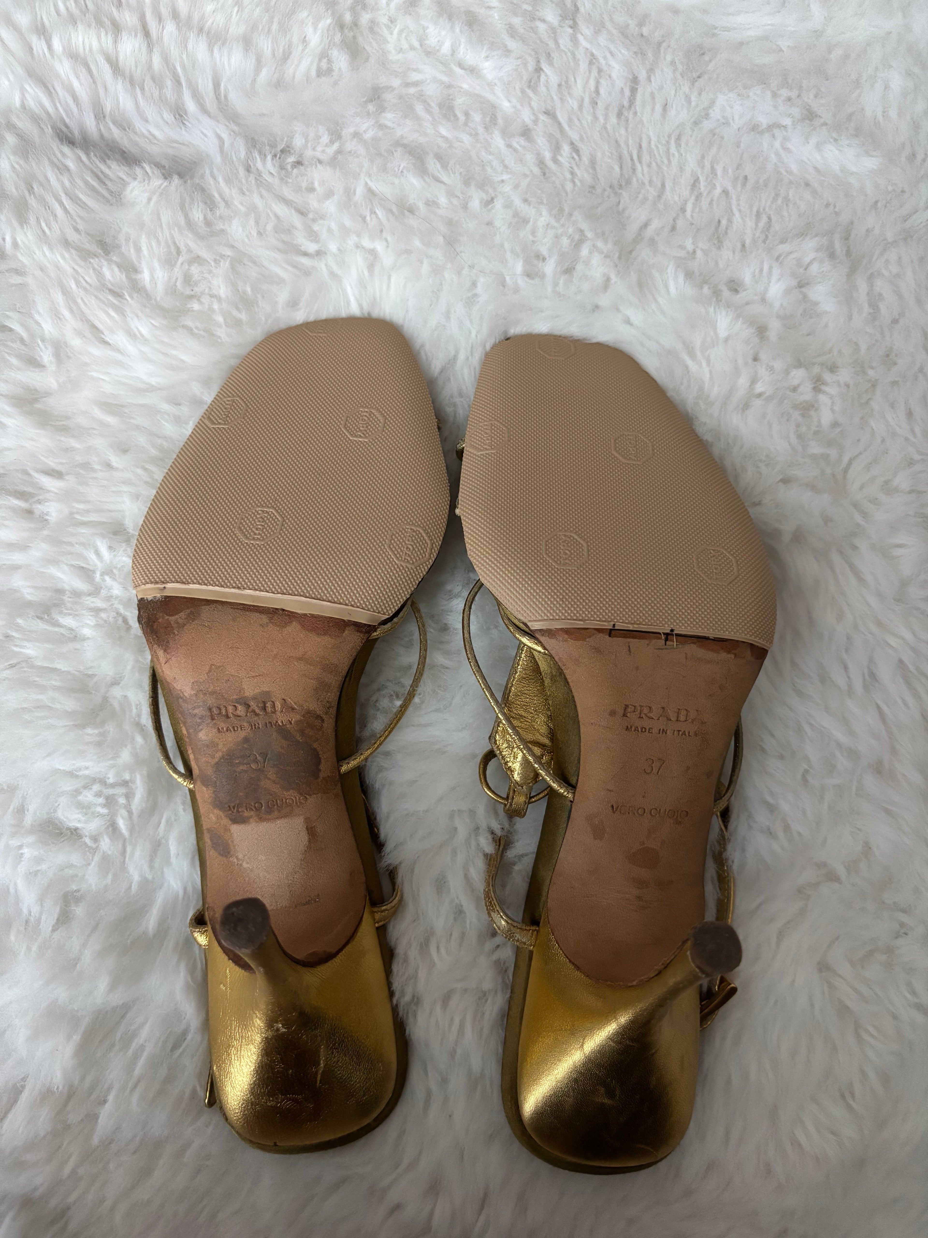 Rare Prada gold sandals with crystal embellishments