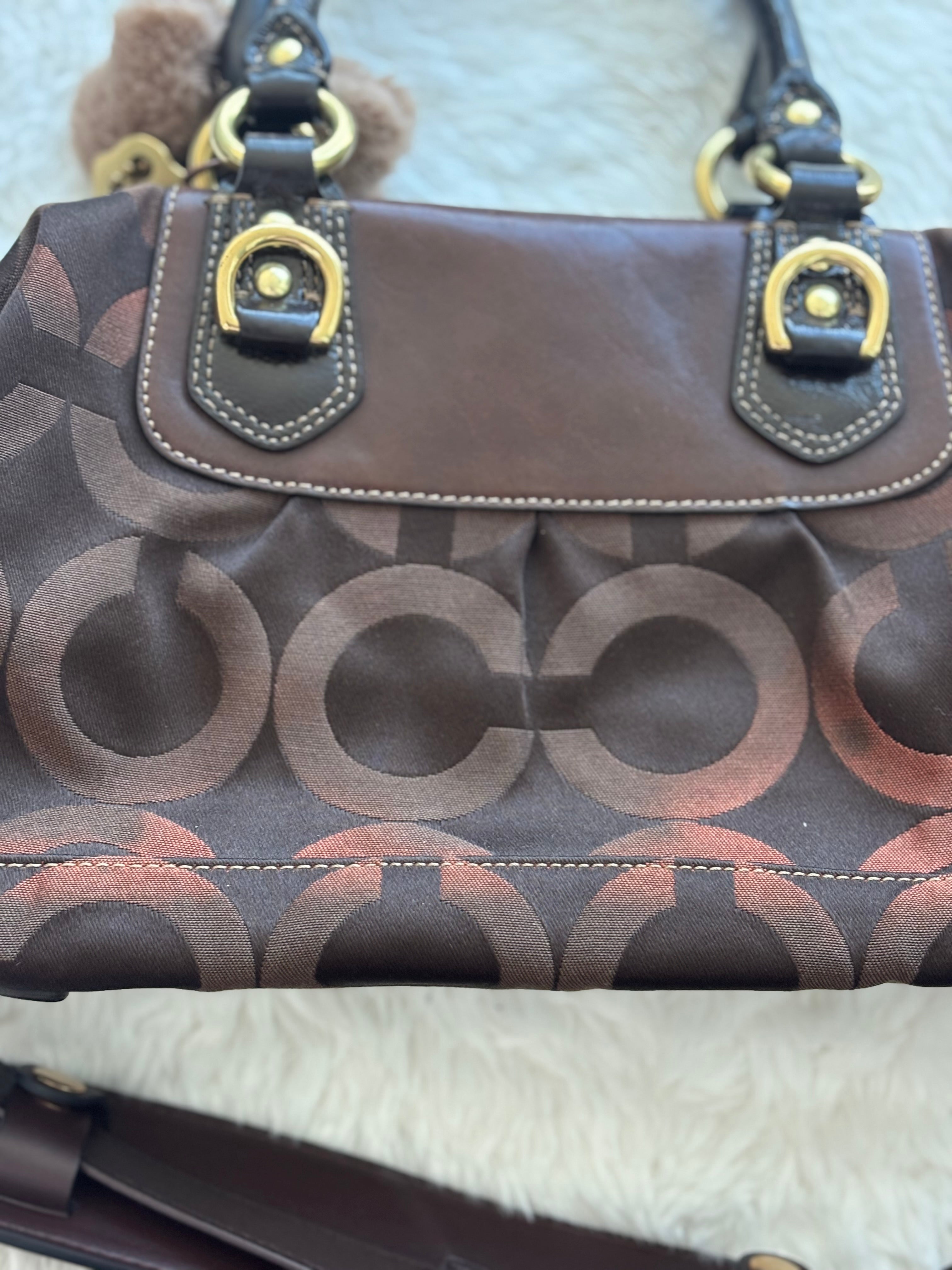Rare Vintage Coach Chocolate Brown & Red Color Transition Ashley Boston Bag