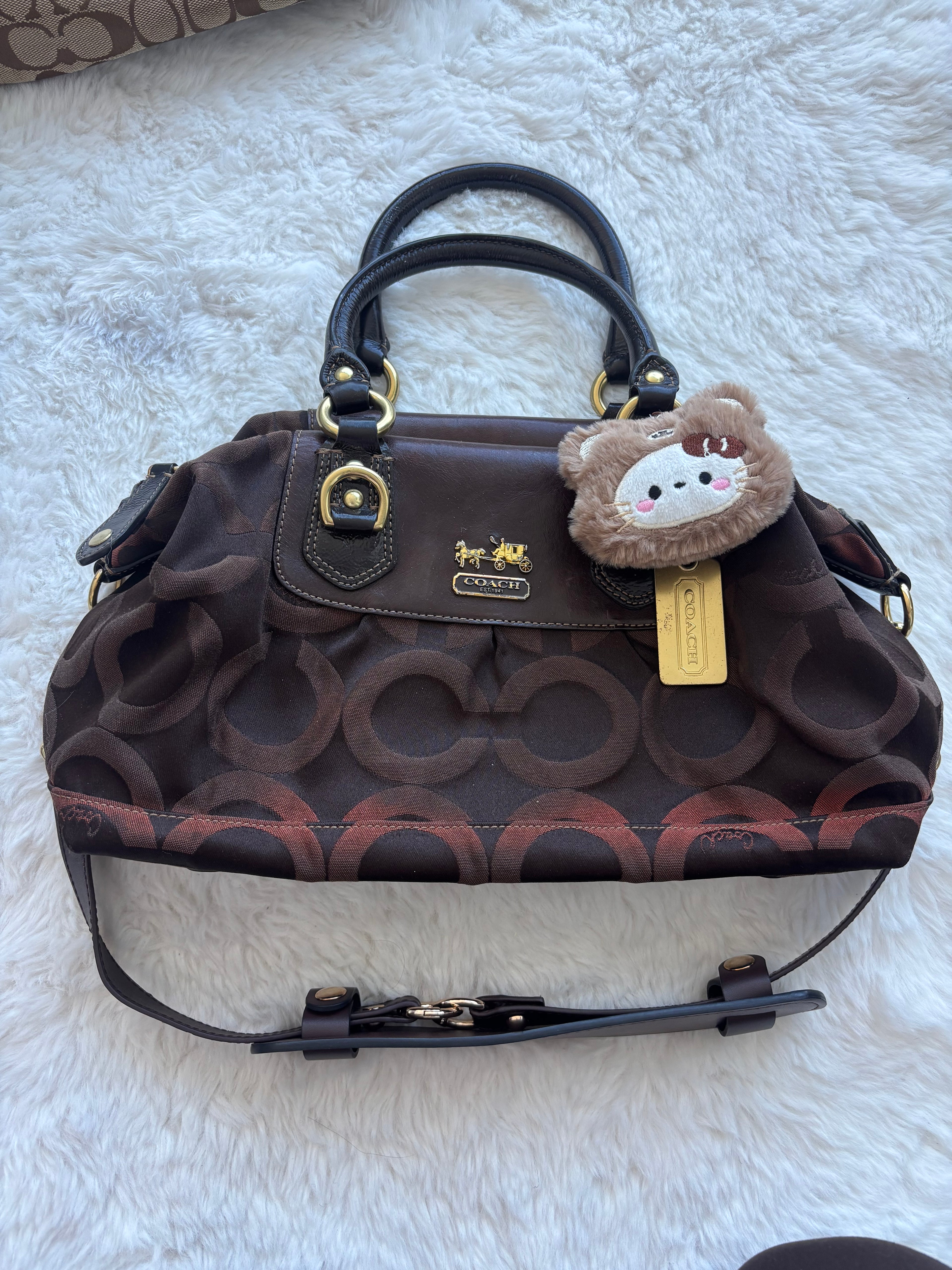 Rare Vintage Coach Chocolate Brown & Red Color Transition Ashley Boston Bag