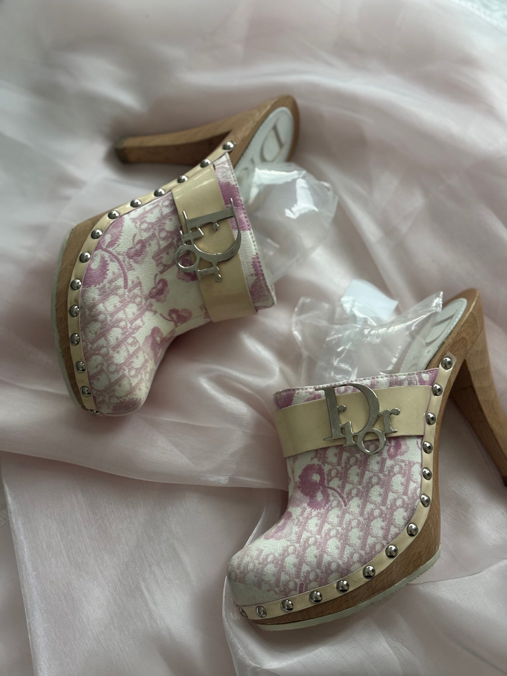 Christian Dior 2005 Cherry Blossom Diorissimo Monogram Platform Clogs
