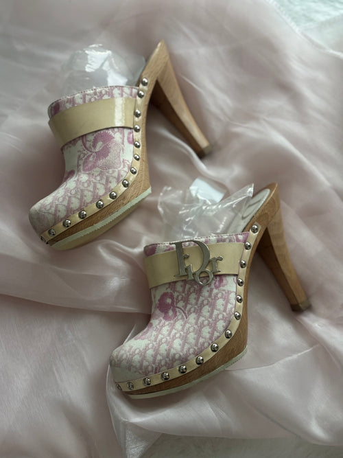 Christian Dior 2005 Cherry Blossom Diorissimo Monogram Platform Clogs