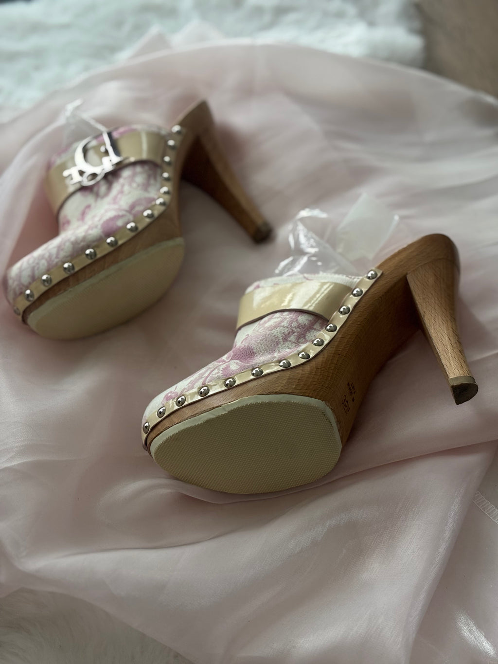 Christian Dior 2005 Cherry Blossom Diorissimo Monogram Platform Clogs
