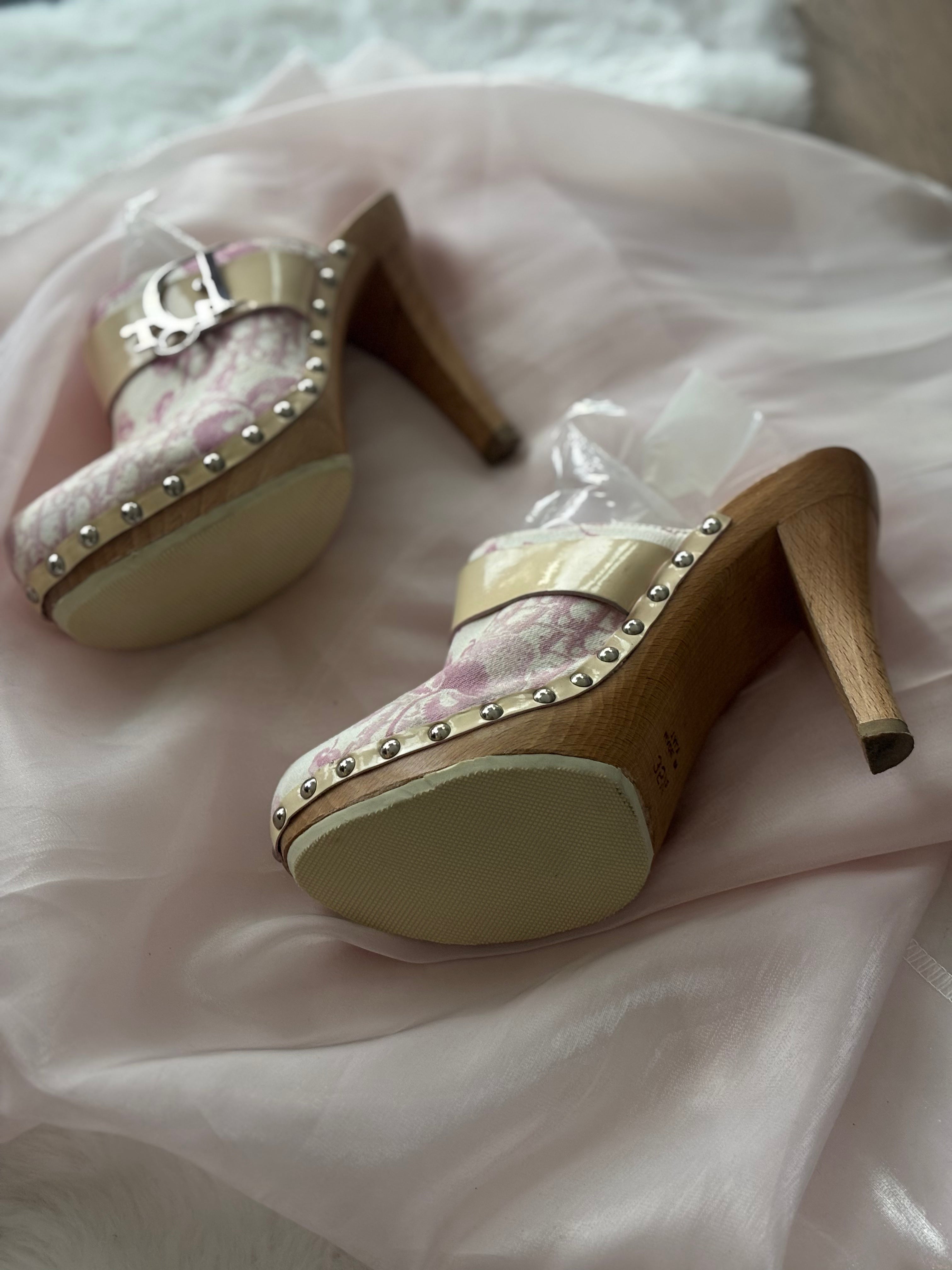 Christian Dior 2005 Cherry Blossom Diorissimo Monogram Platform Clogs