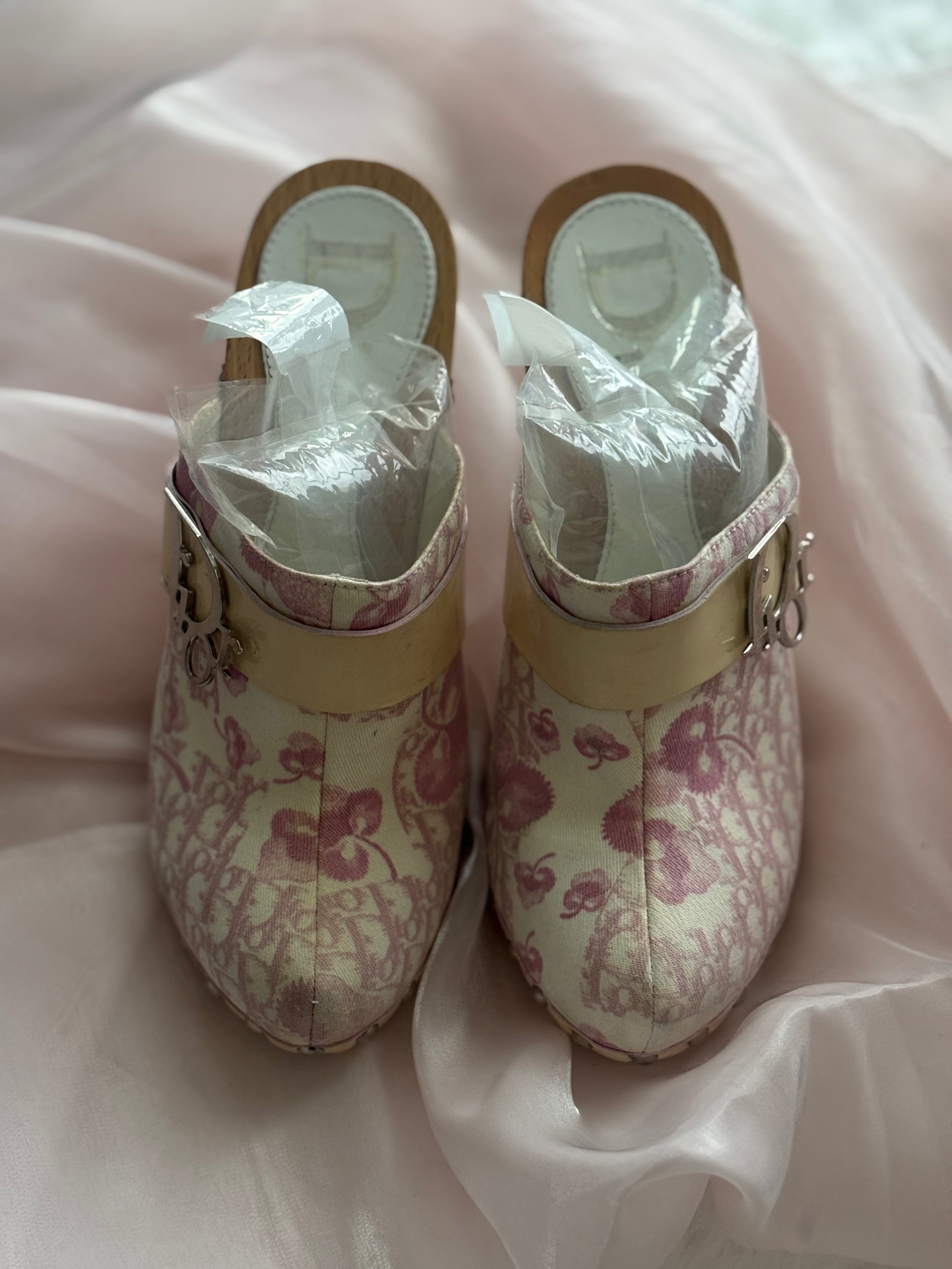 Christian Dior 2005 Cherry Blossom Diorissimo Monogram Platform Clogs