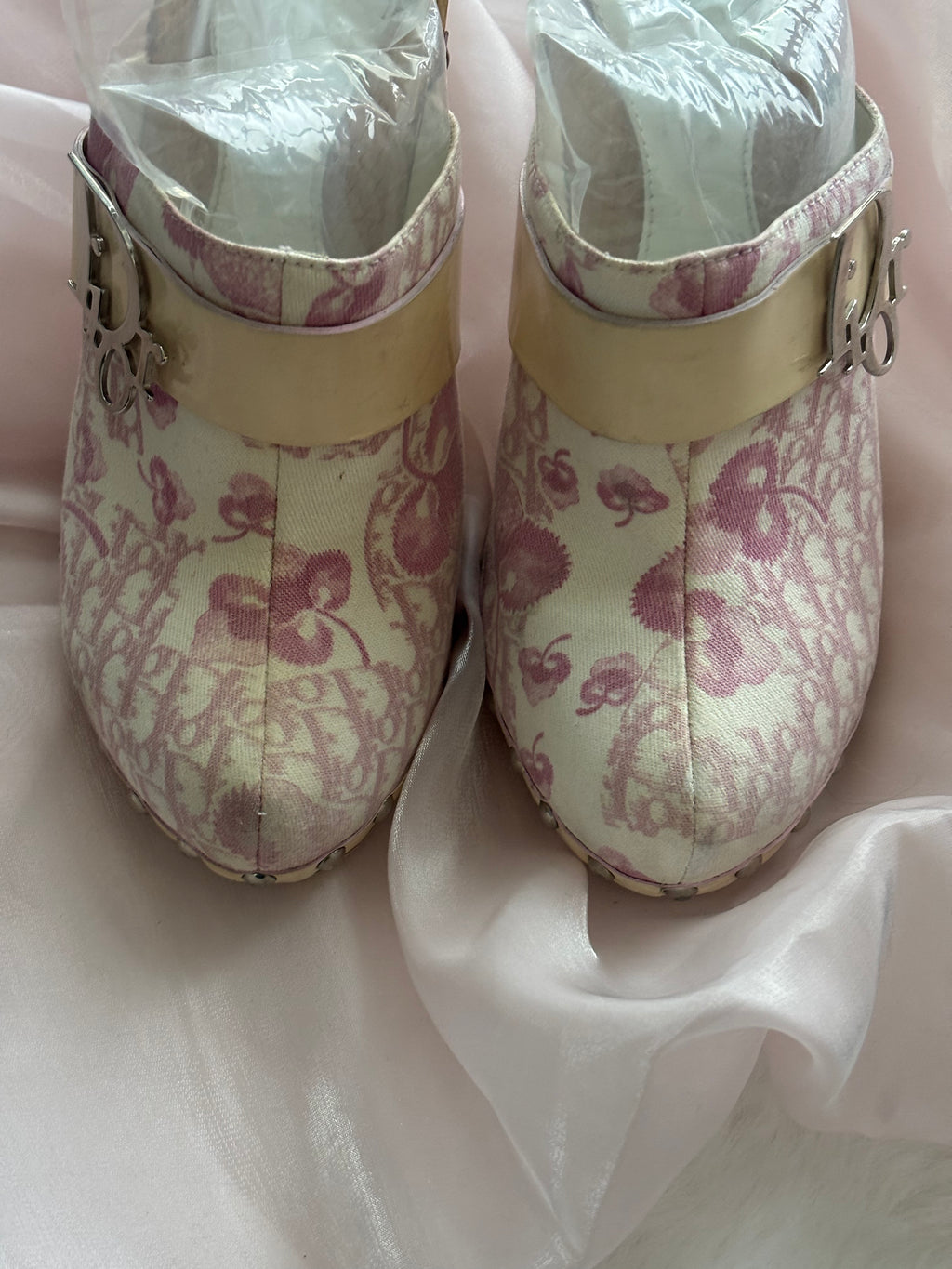 Christian Dior 2005 Cherry Blossom Diorissimo Monogram Platform Clogs