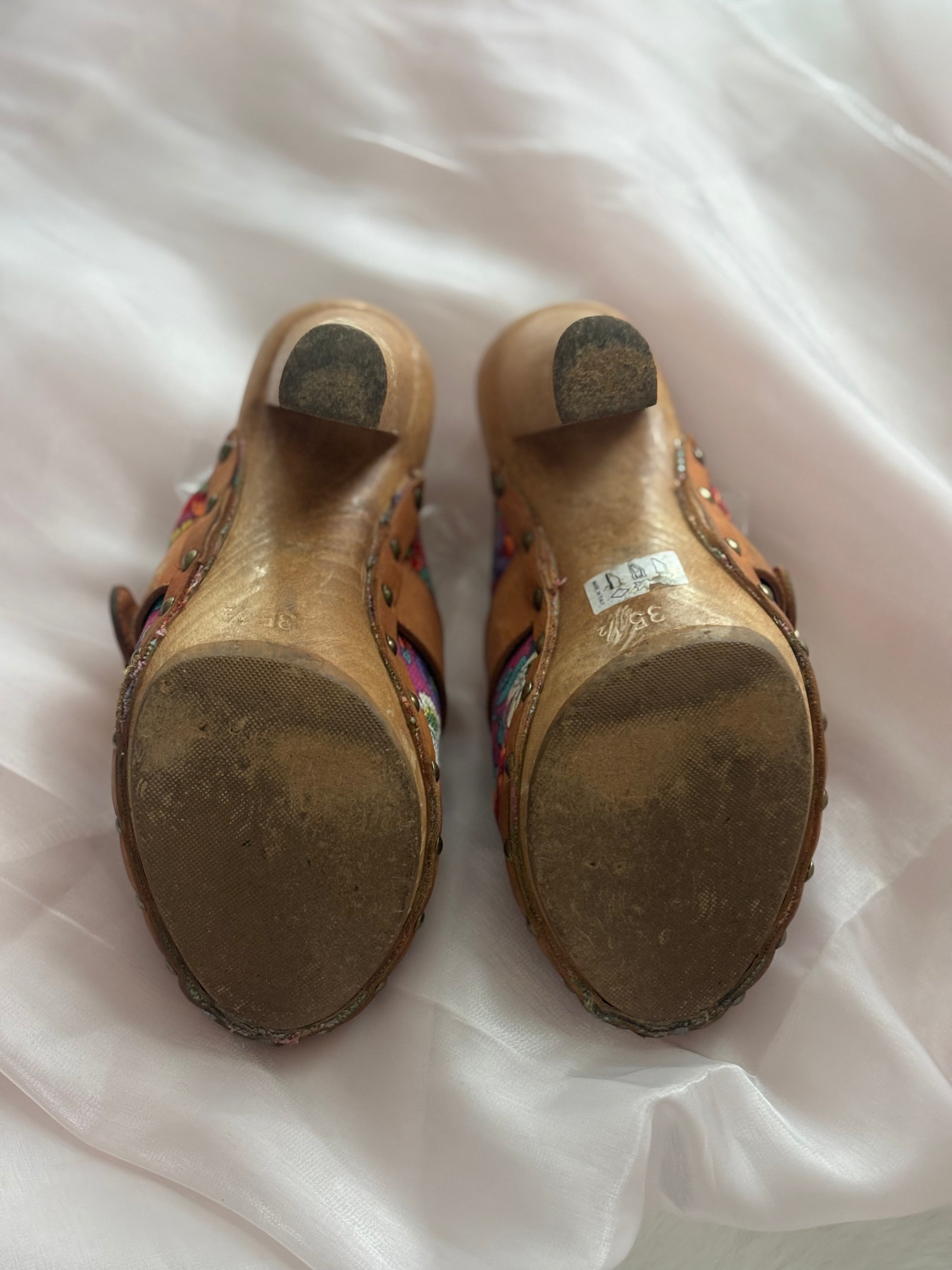 Vintage Dolce & Gabbana Floral Embroidered Wooden Platform Mules