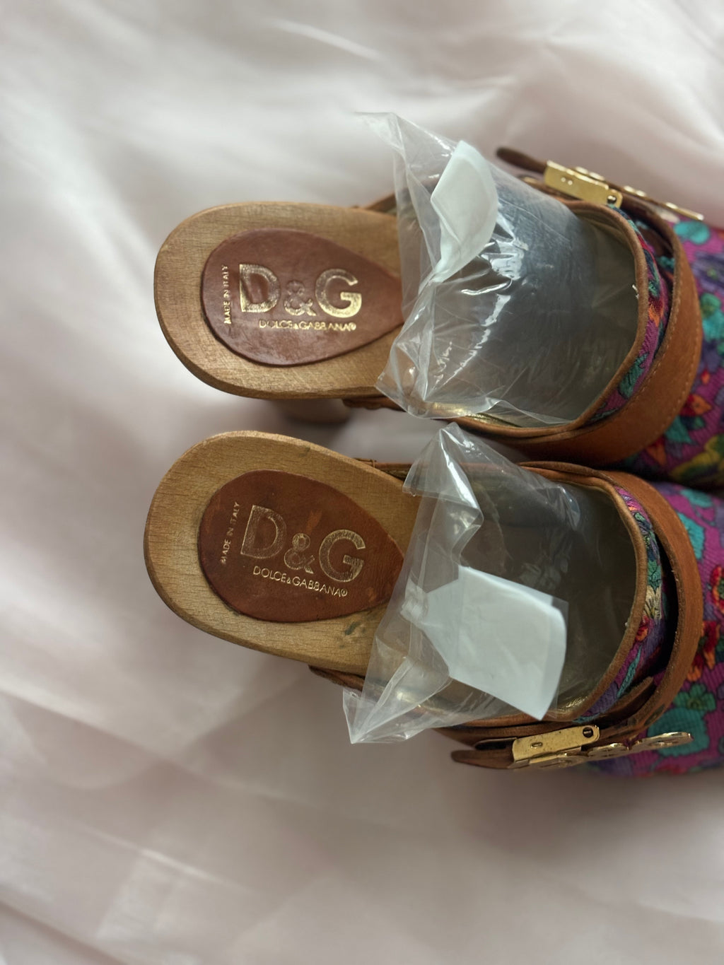 Vintage Dolce & Gabbana Floral Embroidered Wooden Platform Mules