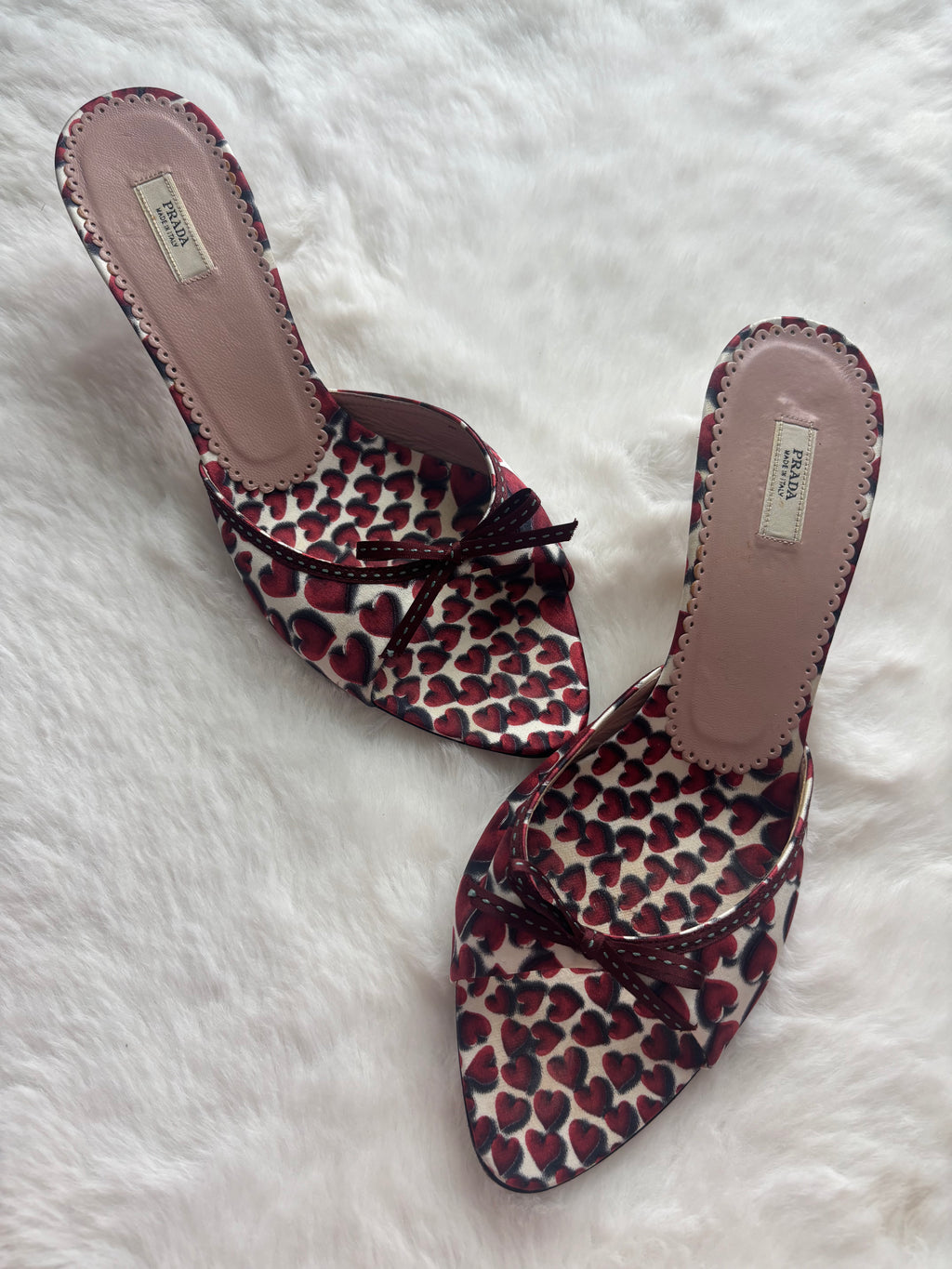 Prada 2000 S/S Red Heart Satin Sandals