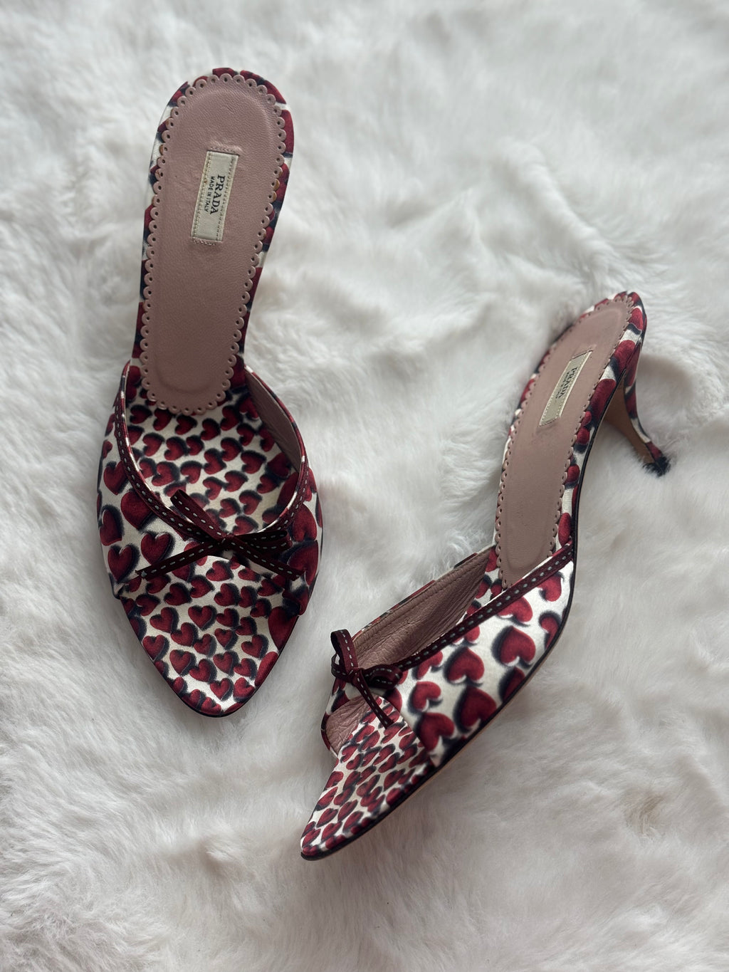 Prada 2000 S/S Red Heart Satin Sandals