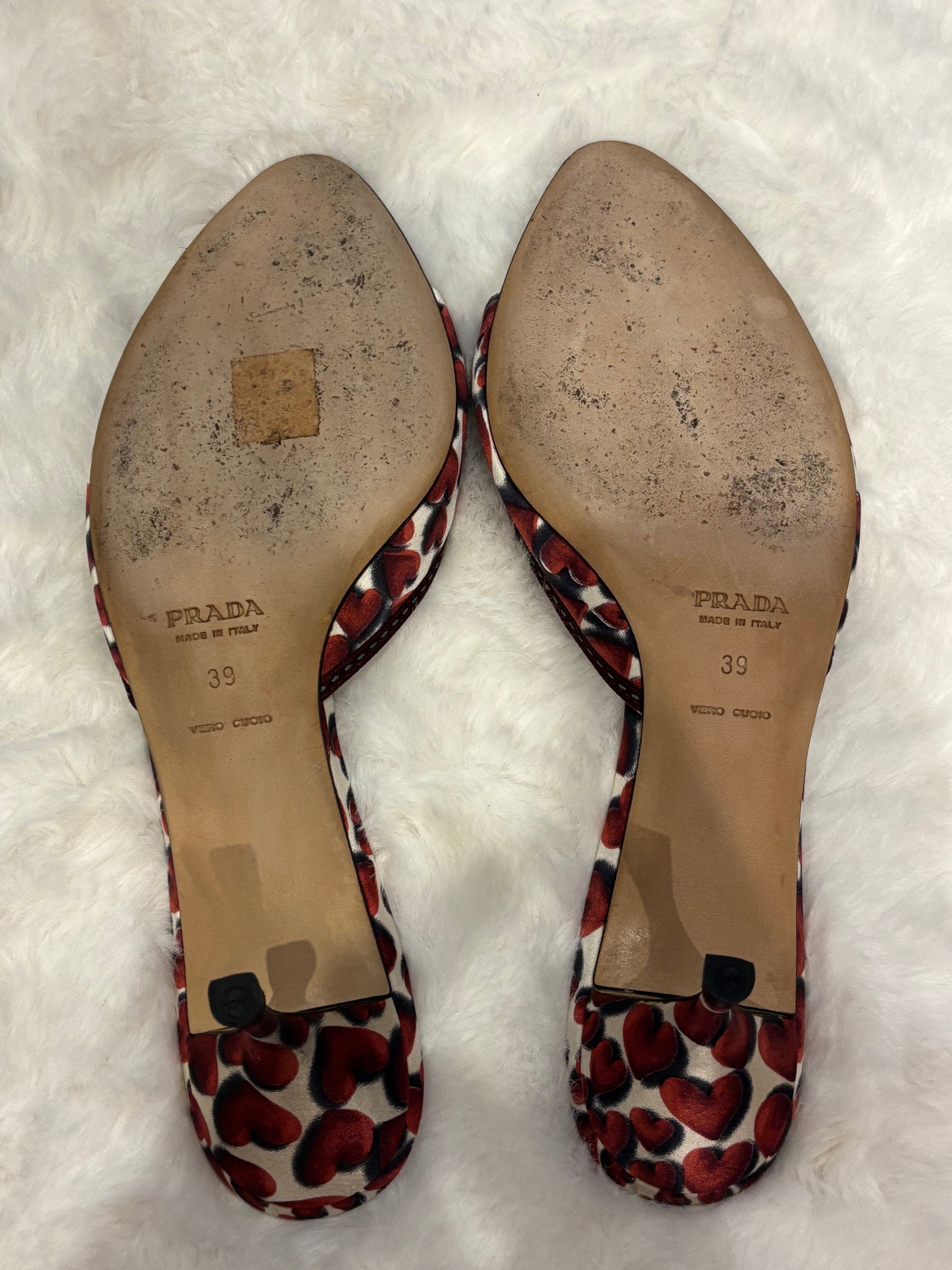 Prada 2000 S/S Red Heart Satin Sandals