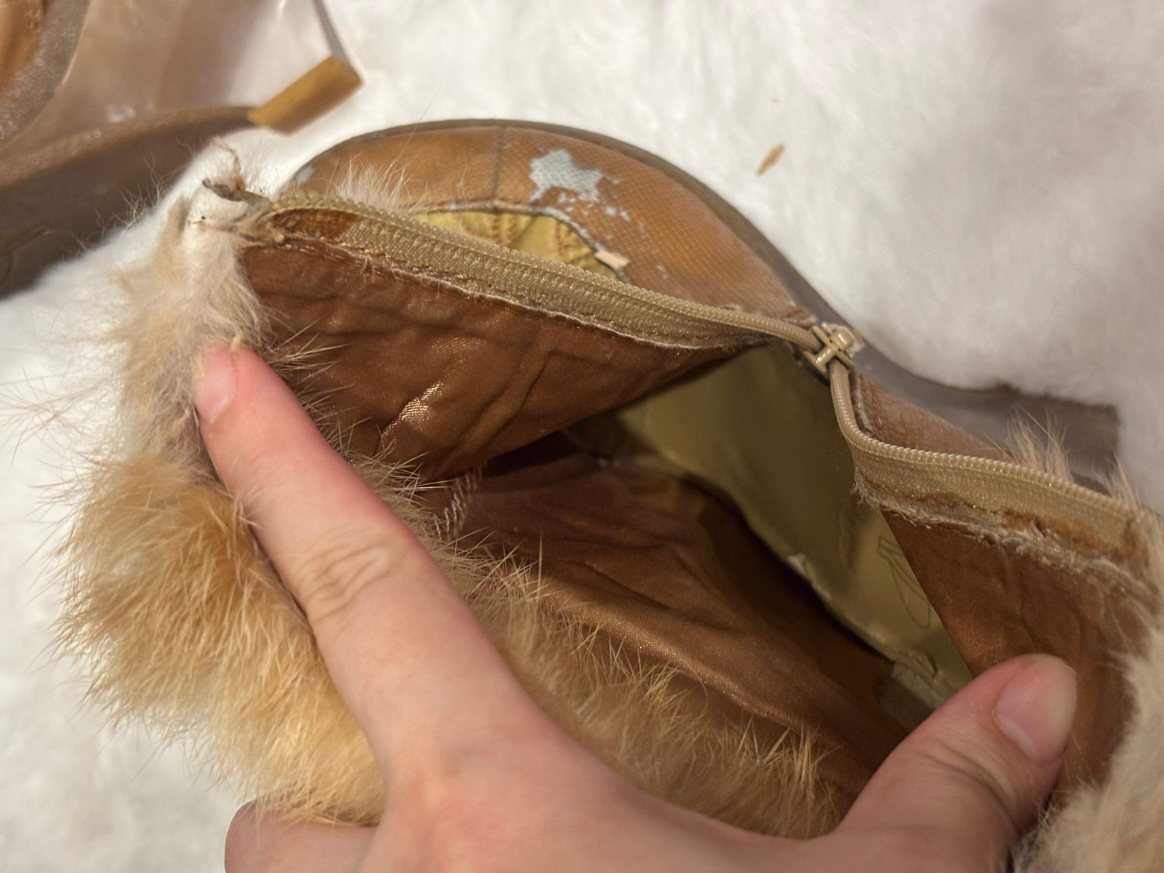 Vintage Baby Phat Faux Fur Ankle Boots in Tan/Brown colour