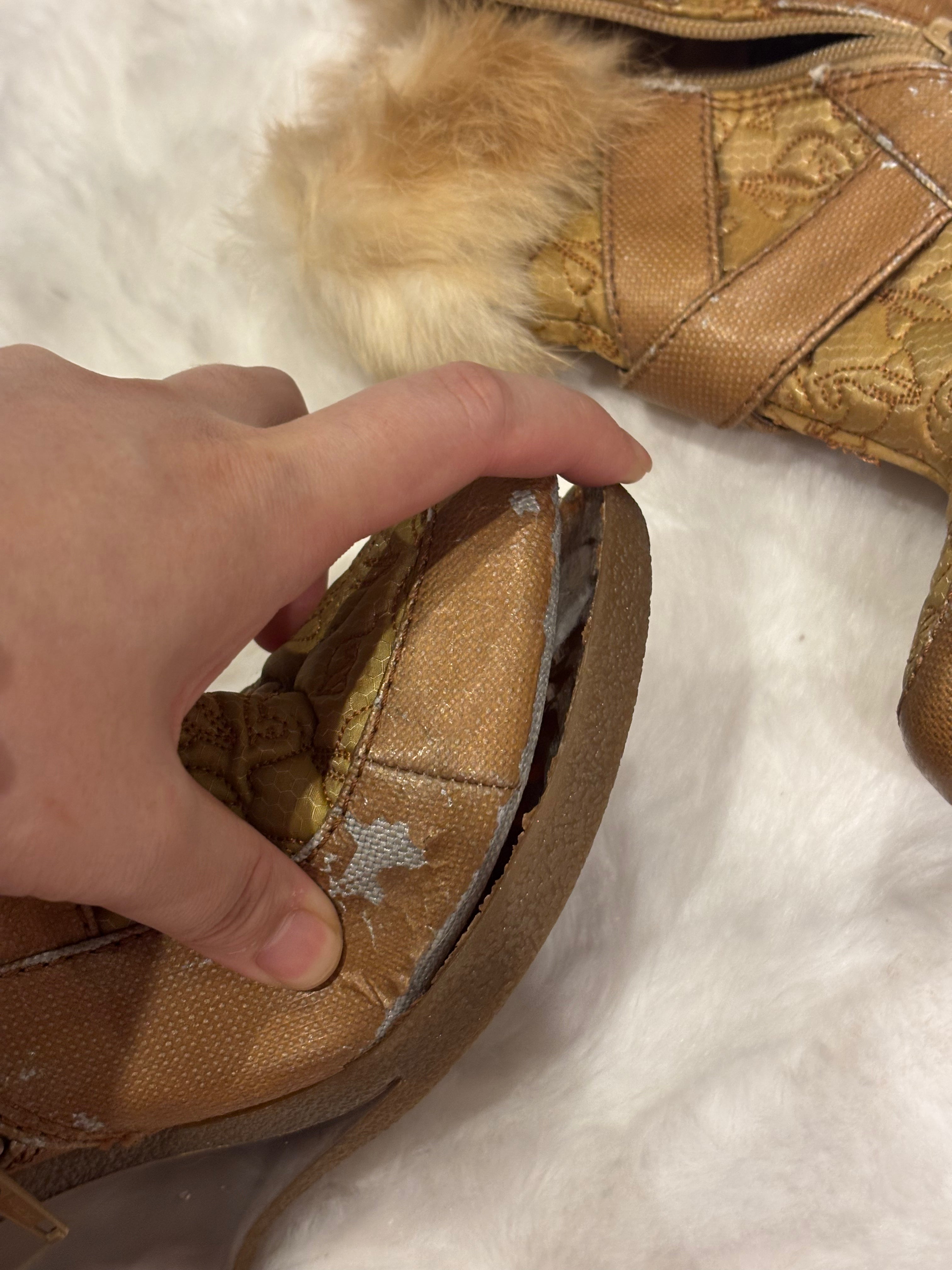 Vintage Baby Phat Faux Fur Ankle Boots in Tan/Brown colour