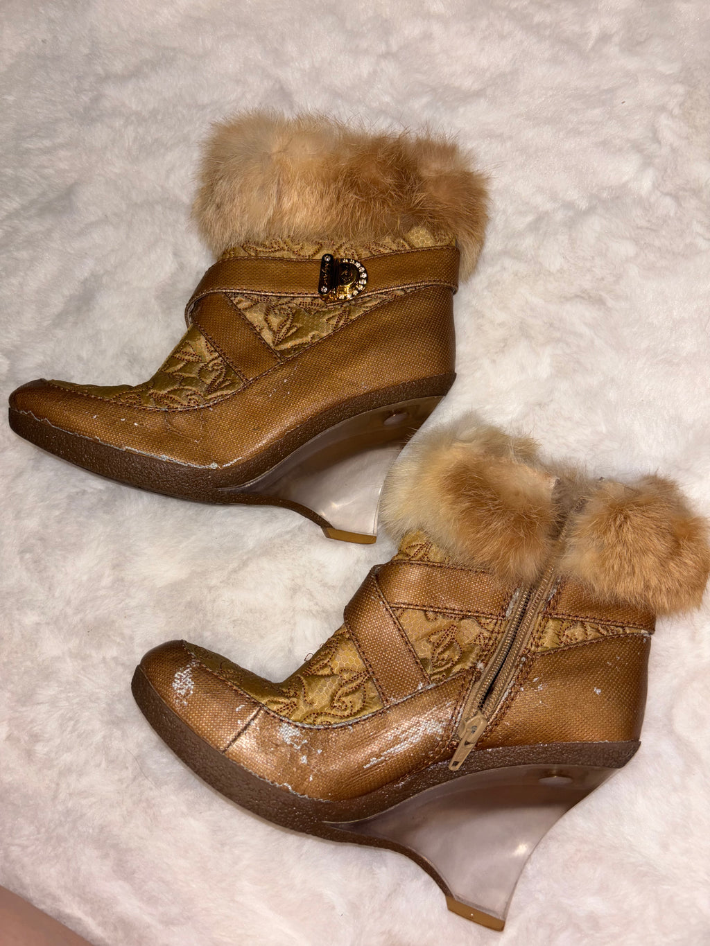 Vintage Baby Phat Faux Fur Ankle Boots in Tan/Brown colour