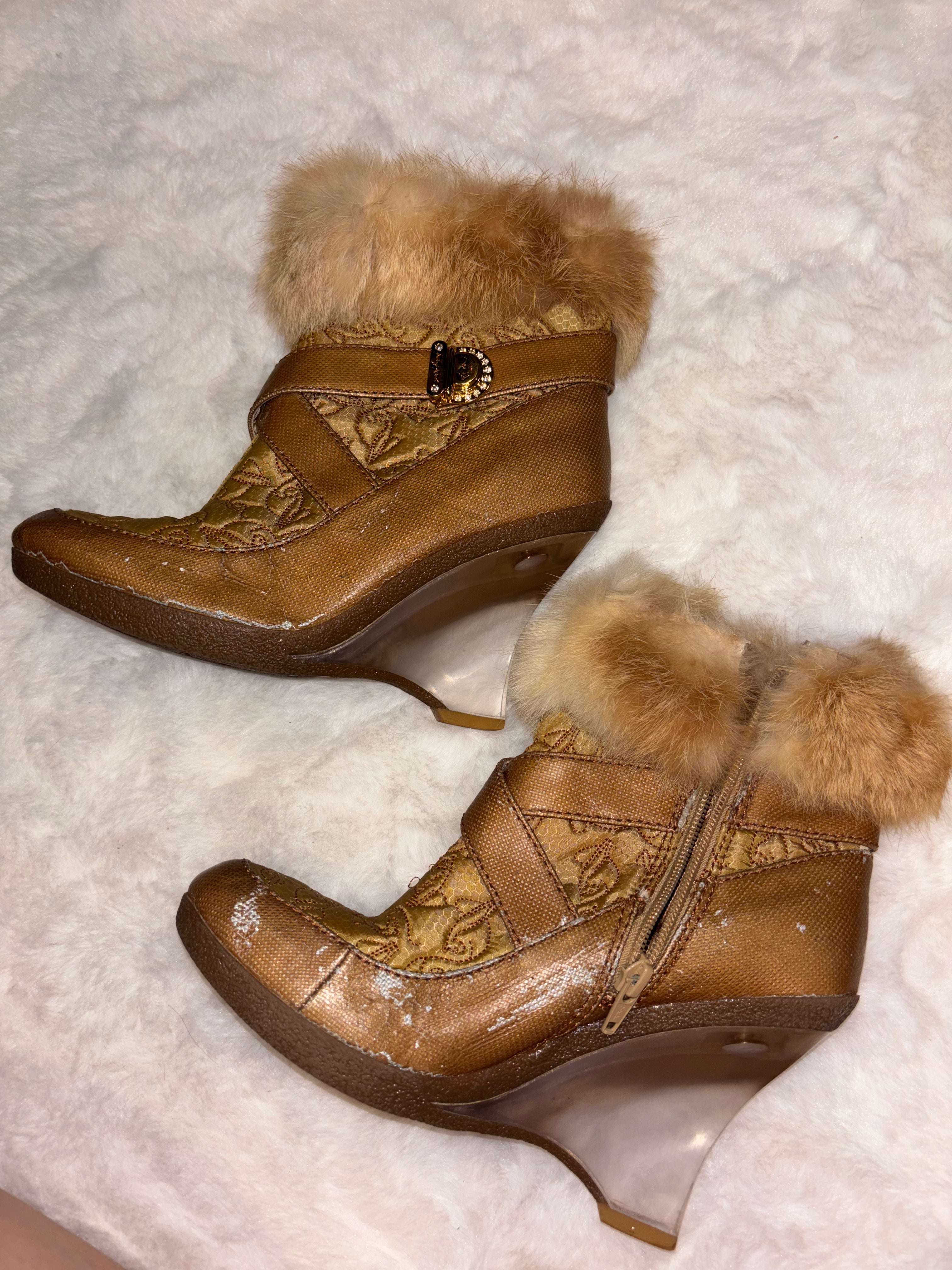 Vintage Baby Phat Faux Fur Ankle Boots in Tan/Brown colour