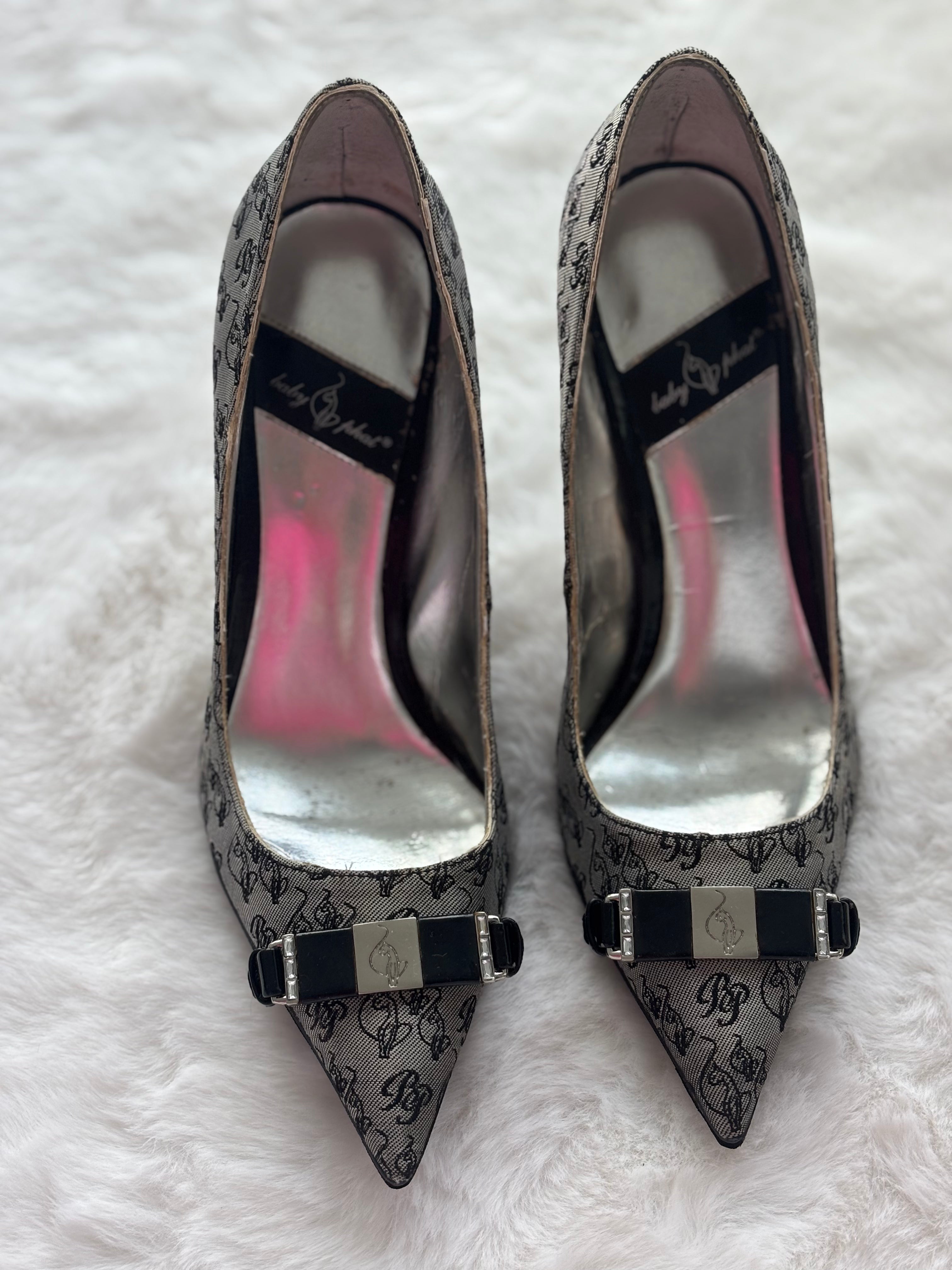 Vintage Baby Phat Grey Monogram Logo Print Heels