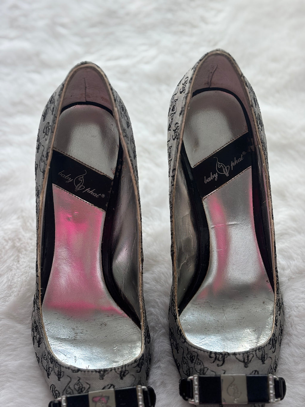Vintage Baby Phat Grey Monogram Logo Print Heels