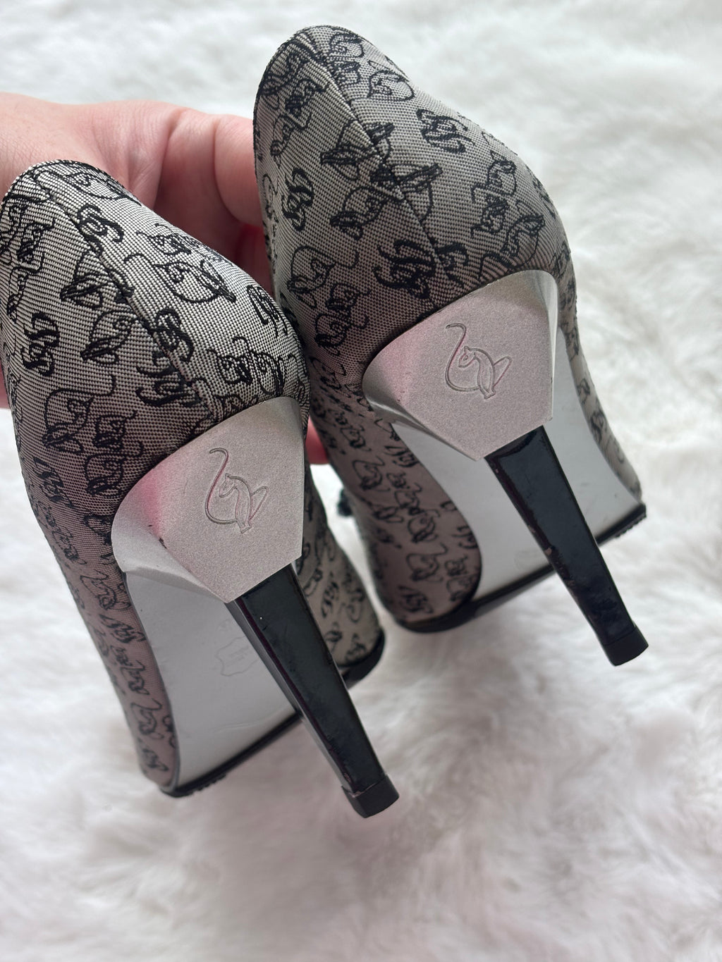 Vintage Baby Phat Grey Monogram Logo Print Heels