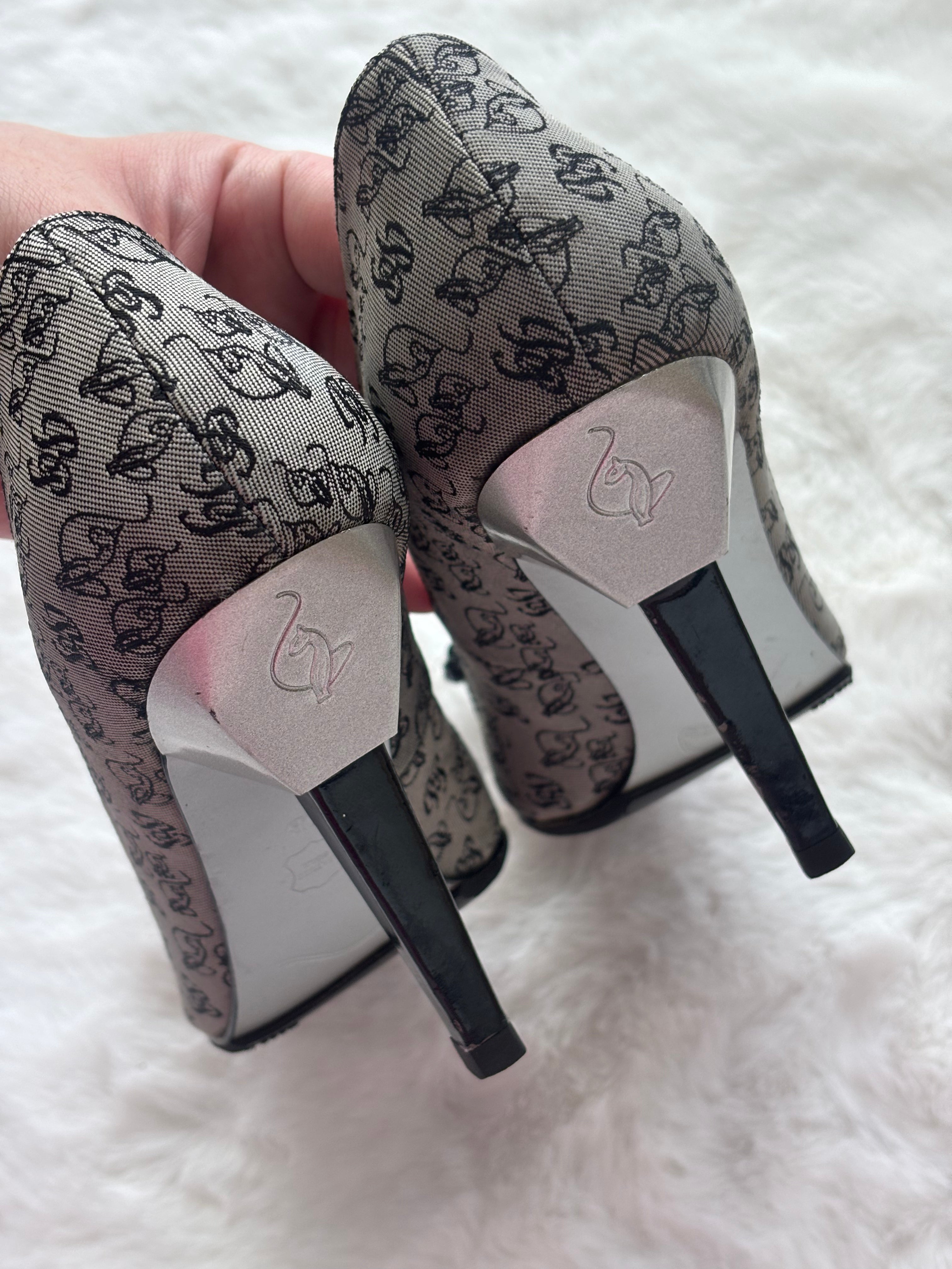 Vintage Baby Phat Grey Monogram Logo Print Heels
