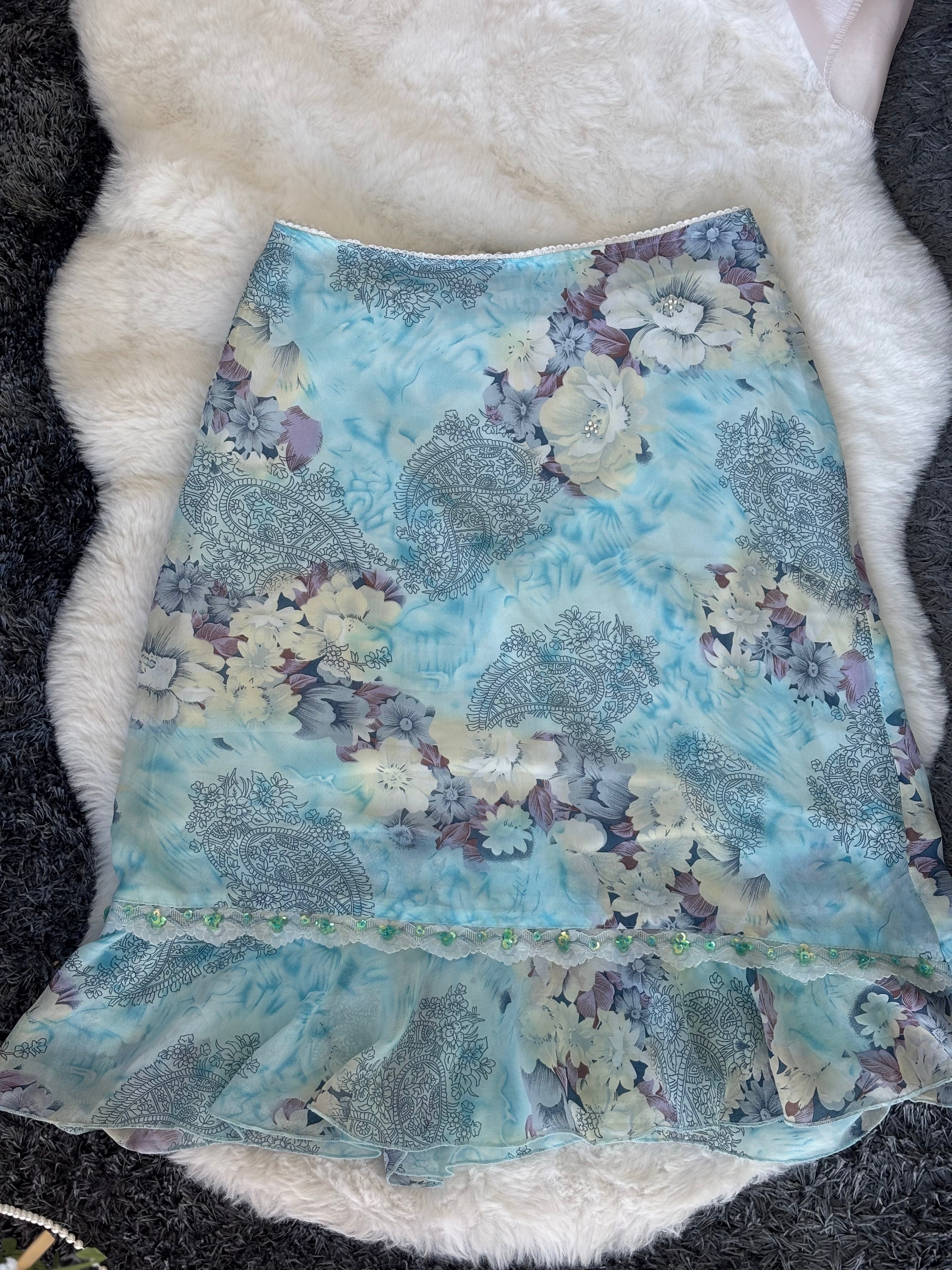 Vintage Baby Blue Floral Dress with beaded details