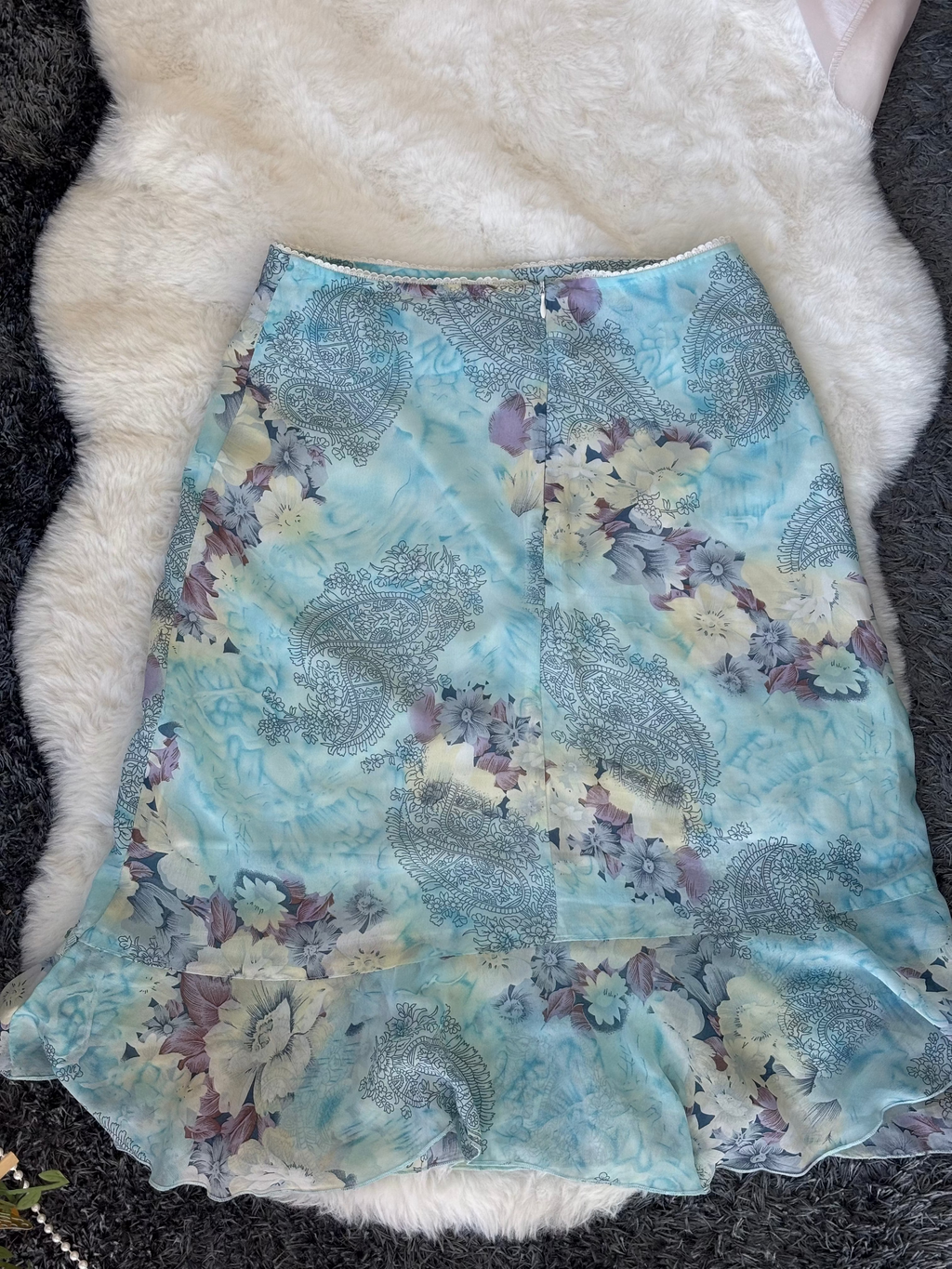 Vintage Baby Blue Floral Dress with beaded details