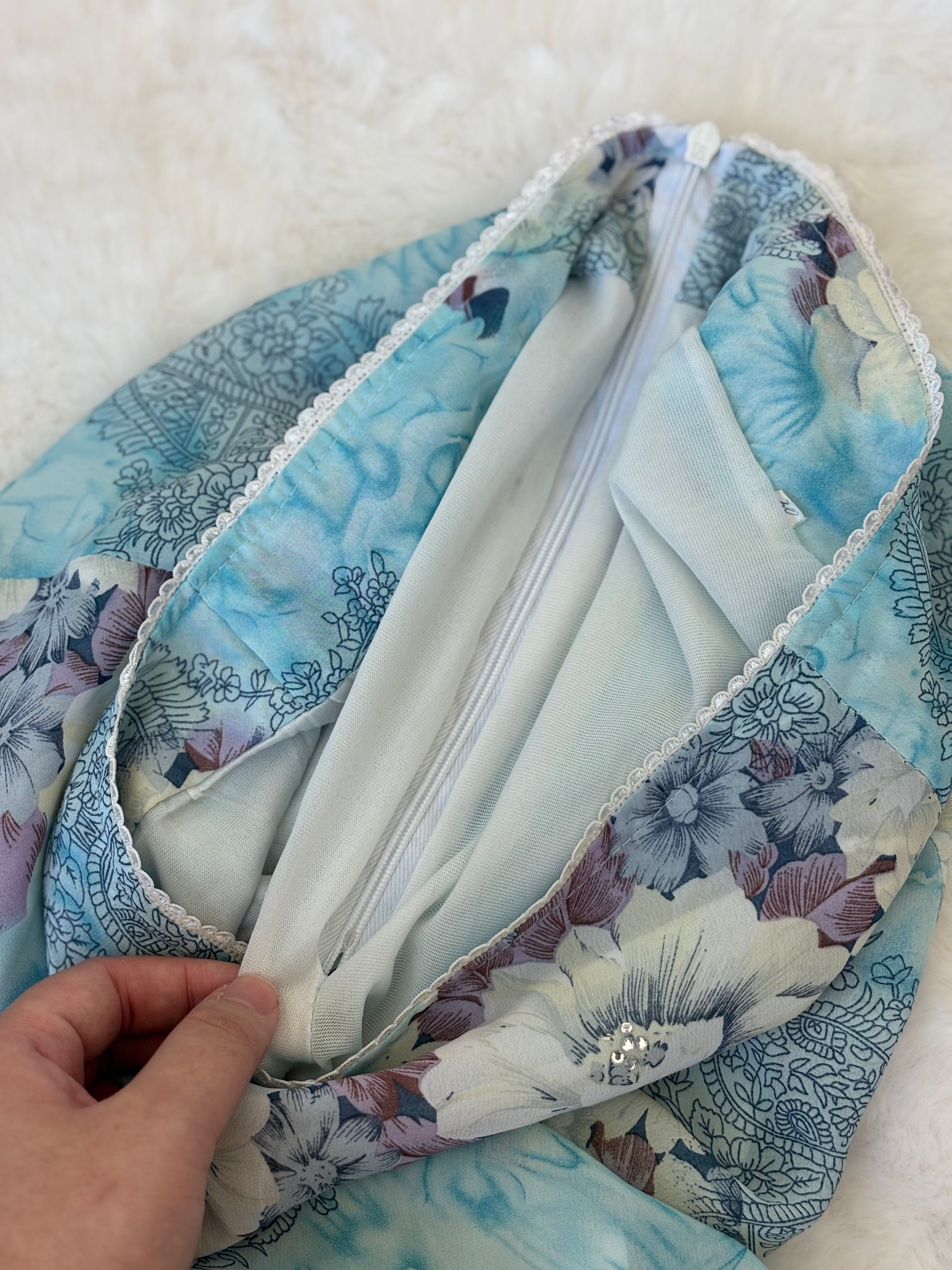 Vintage Baby Blue Floral Dress with beaded details