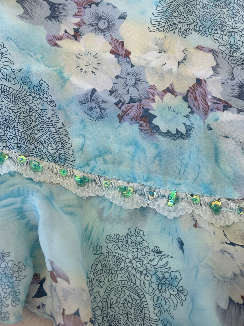 Vintage Baby Blue Floral Dress with beaded details