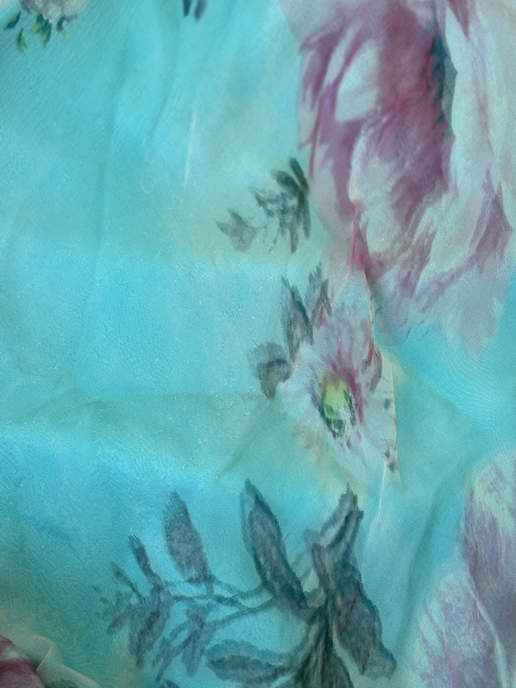 Vintage René Derhy Teal Watercolour Floral slip dress with beaded straps and lace-up back tie
