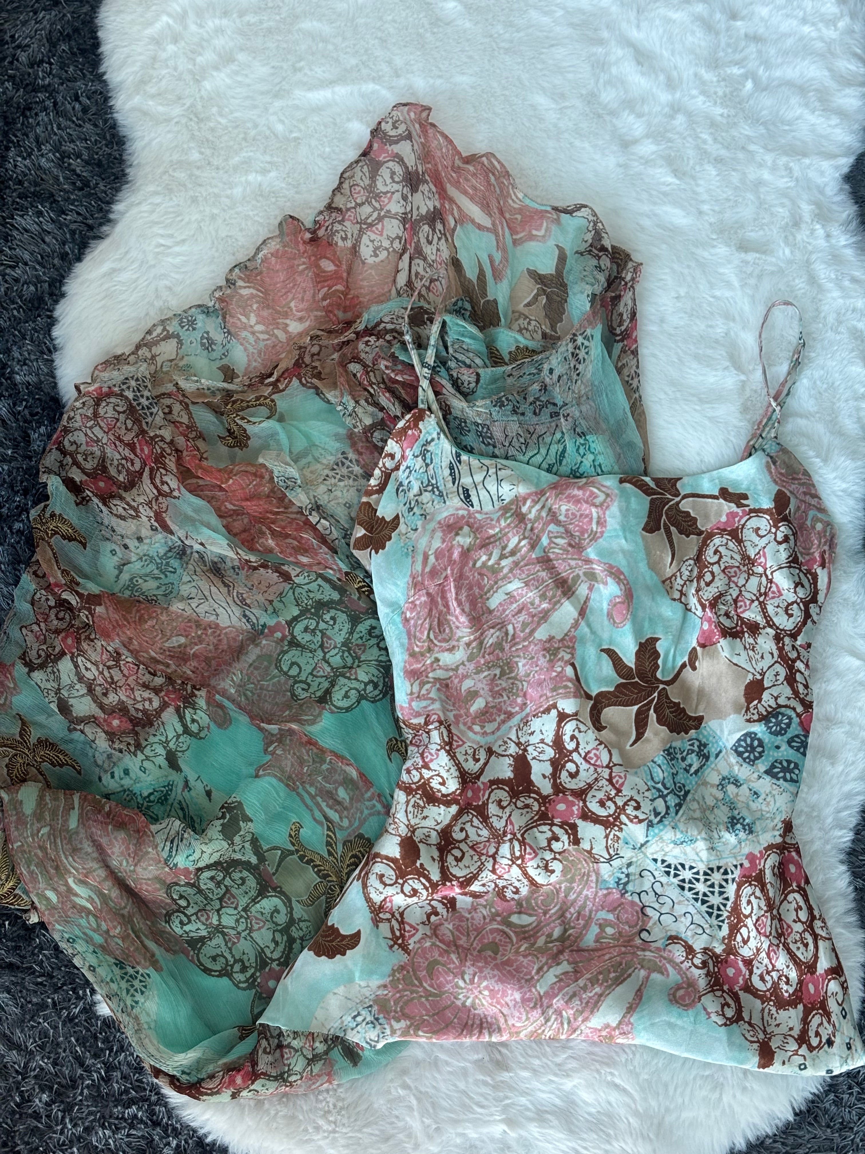 Vintage René Derhy Floral Mint-green Watercolour Dress