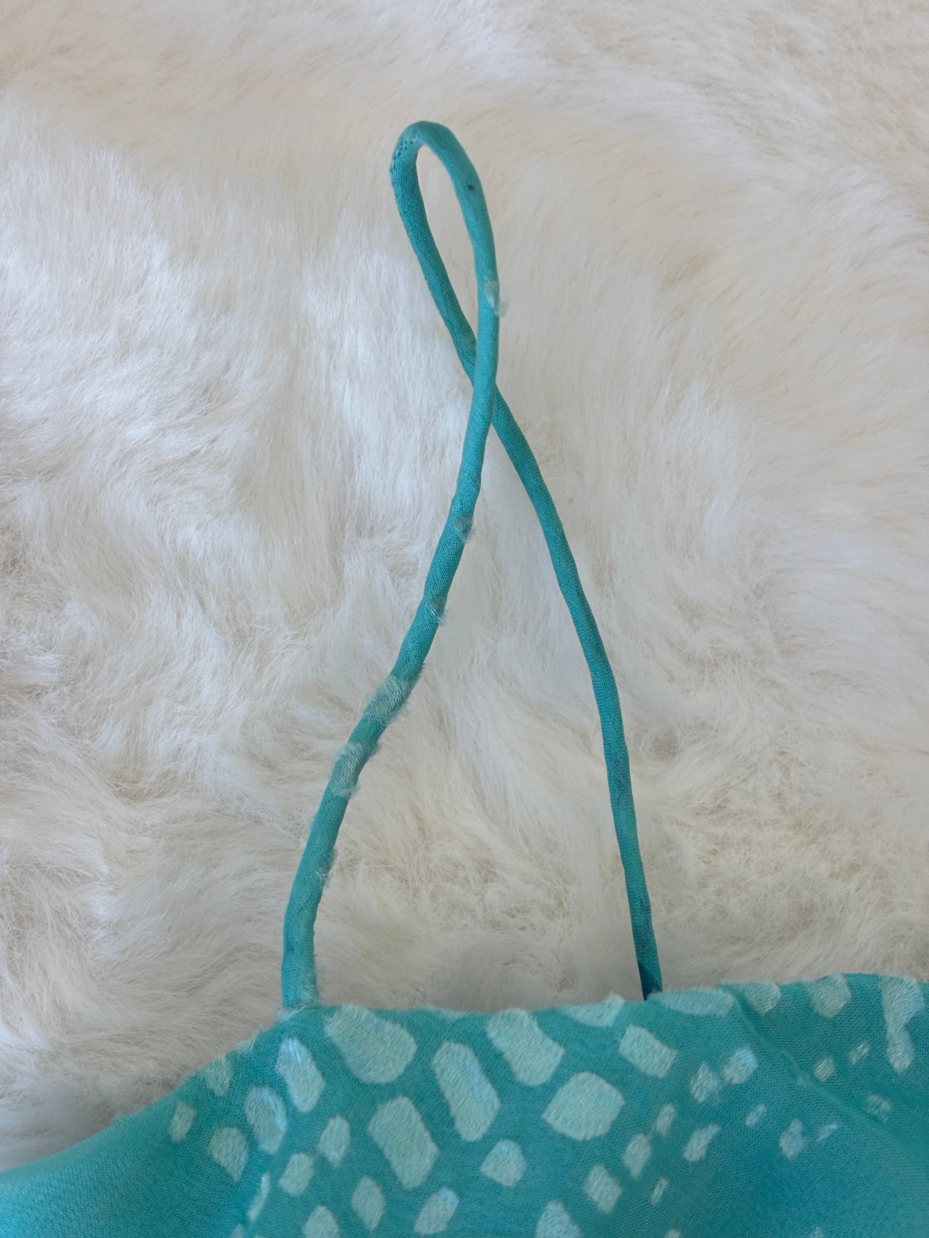 Vintage Silk Teal-blue Maxi Slip Dress with a dreamy purple floral print and delicate beadings